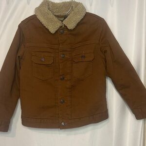 Kids Brown Sherpa Collar Jacket